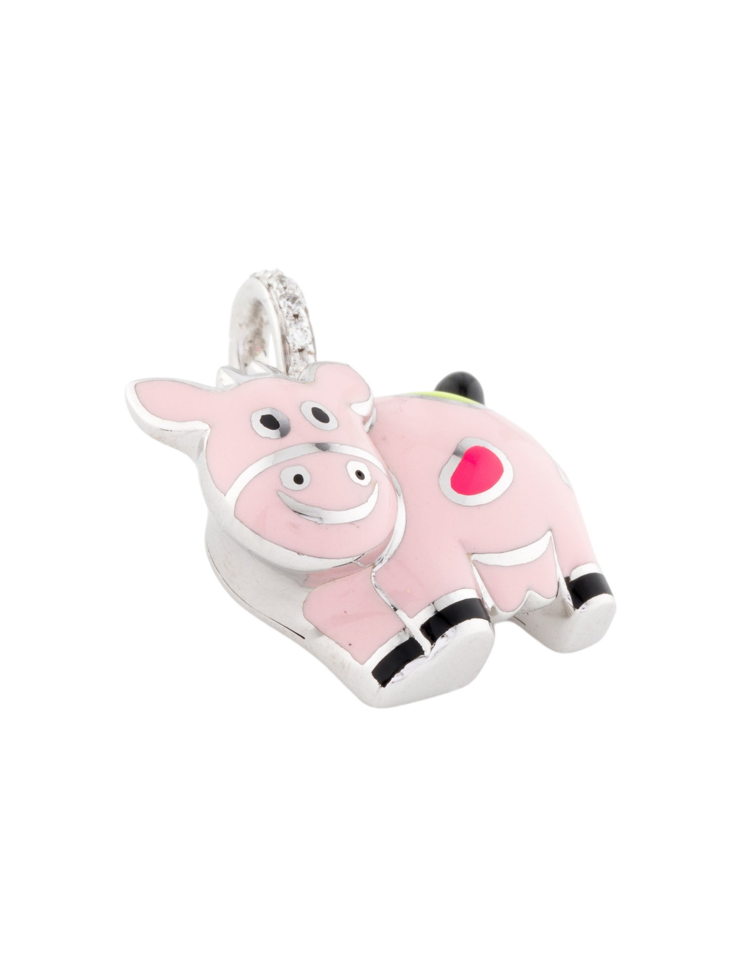 Aaron Basha 18K Diamond & Enamel Cow Charm